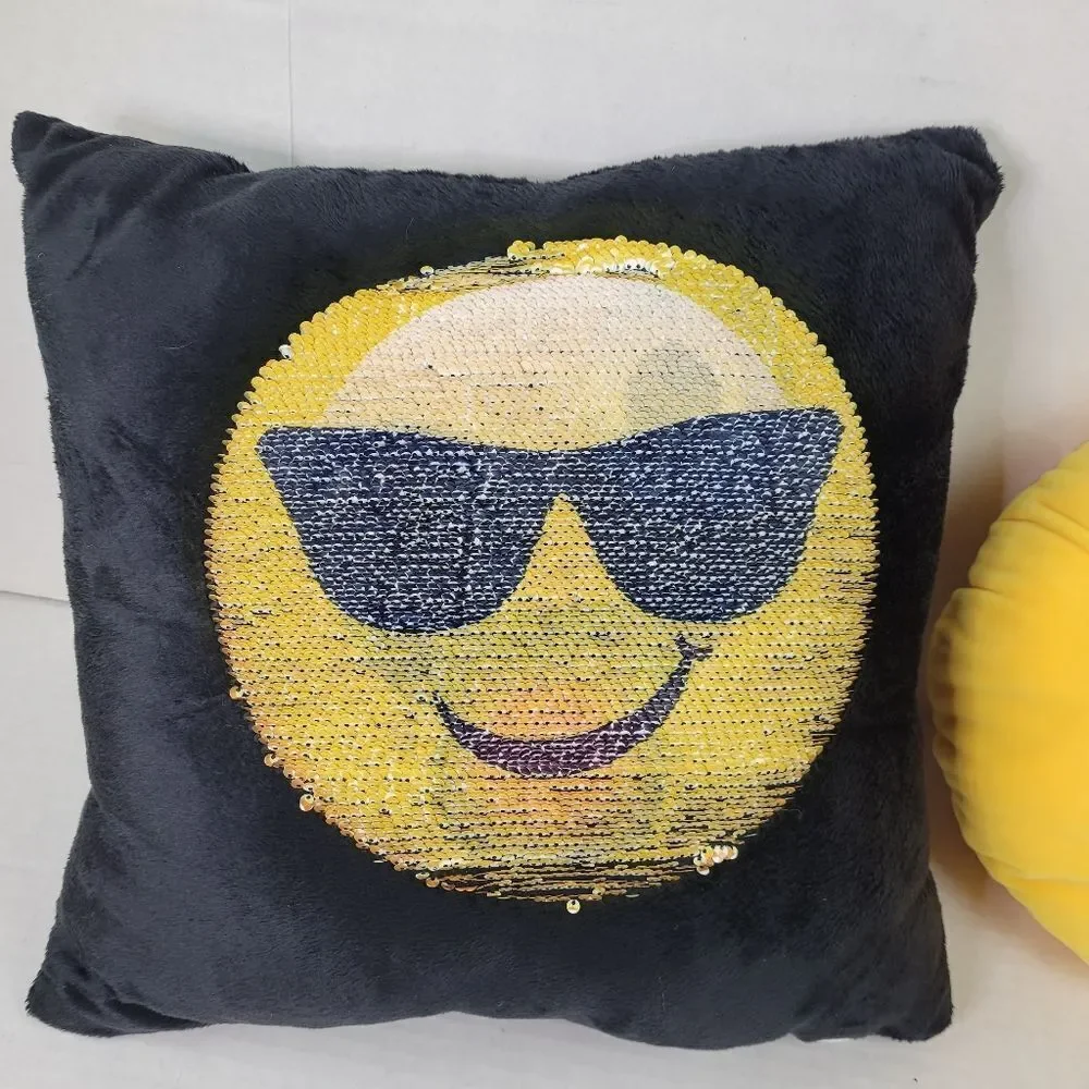 Nerd Girl and Reversible Sequins‎ Emoji Pillow Set